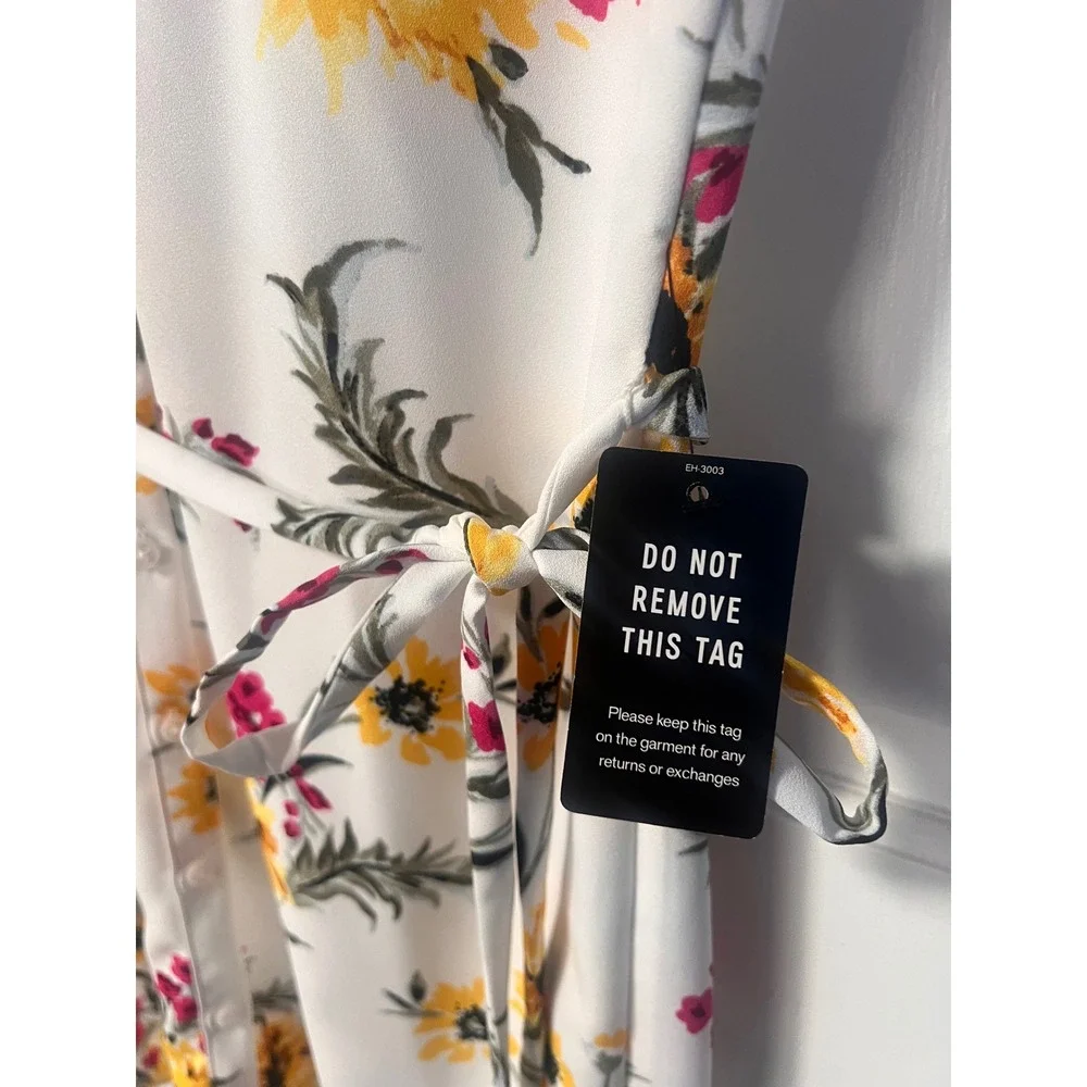 Express Floral Print Shirt Dress‎ Womens Short Sleeve Belted Casual White - Picture 3 of 5